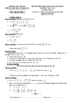 Đề học sinh giỏi huyện Toán 7 năm 2022 – 2023 phòng GD&ĐT Tiên Du – Bắc Ninh