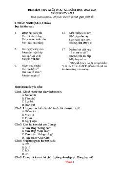 Đề thi giữa học kì 1 ngữ văn lớp 7 chân trời sáng tạo có đáp án và ma trận