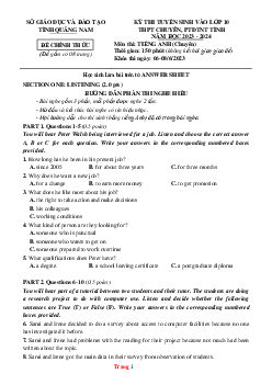 Đề thi tuyển sinh vào lớp 10 THPT Chuyên năm 2023-2024 môn Tiếng Anh Sở GD Quảng Nam (có lời giải)