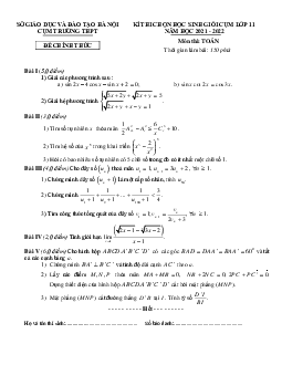 Đề thi học sinh giỏi Toán 11 năm 2021 – 2022 cụm trường THPT – Hà Nội