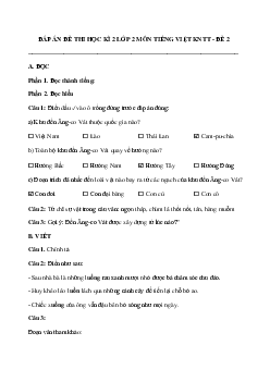Đáp án đề thi học kì 2 lớp 2 môn Tiếng Việt - Đề 2 | Kết nối tri thức