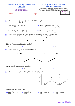 Đề kiểm tra định kỳ HK1 Toán 12 năm 2019 – 2020 trường Tô Hiệu – Hà Nội