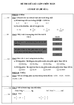 Bộ đề thi giữa học kì 1 môn Toán lớp 5 năm 2024