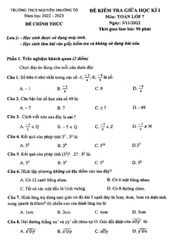 Đề giữa học kì 1 Toán 7 năm 2022 – 2023 trường THCS Nguyễn Trường Tộ – Hà Nội