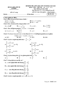 Đề kiểm tra giữa học kỳ 1 Toán 11 năm 2019 – 2020 trường chuyên Lê Khiết – Quảng Ngãi