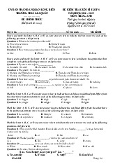 Đề cuối kỳ 1 tiếng anh 8 Trường THCS Gia Quất - HN