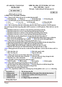 Đề thi học kỳ 1 môn Sinh lớp 10 Quảng Nam 2017-2018 (có đáp án)