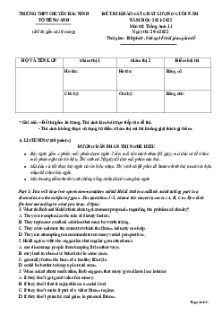 Đề Thi Khảo Sát Chất Lượng Cuối Năm Năm Học 2021-2022 Môn Thi Tiếng Anh 11 - Trường Thpt Chuyên Bắc Ninh