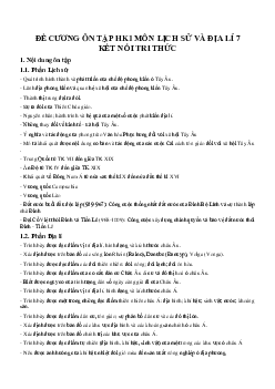 Đề cương ôn tập thi học kỳ 1 môn Lịch Sử và Địa Lý 7 | Kết nối tri thức