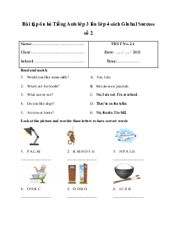 Bài tập ôn hè Tiếng Anh lớp 3 lên lớp 4 sách Global Success số 2