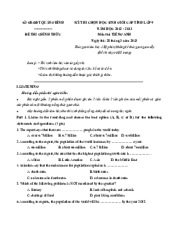 Đề thi chọn học sinh giỏi cấp tỉnh lớp 9 Quảng Bình năm học 2012-2913 môn Tiếng Anh (có đáp án)