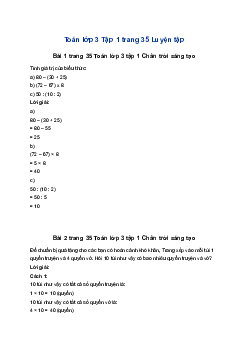 Toán lớp 3 trang 35 Tính giá trị của biểu thức (tiếp theo) Chân trời sáng tạo