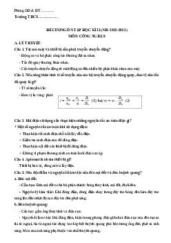 Đề cương ôn thi học kì 2 môn Công nghệ 8 năm 2022 - 2023