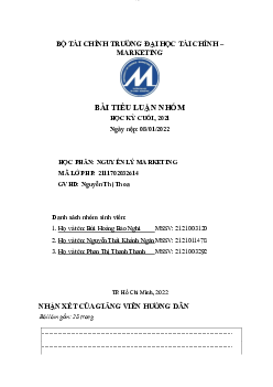 Bài tiểu luận cuối kỳ chủ đề Phân tích hoạt động marketing sản phẩm “cà phê đắk lắk làm sạch da chết cơ thể” của Cocoon