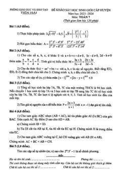 Đề thi học sinh giỏi Toán 7 năm 2023 – 2024 phòng GD&ĐT Tiền Hải – Thái Bình