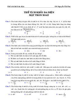 TOP88 câu trắc nghiệm thể tích khối đa diện và mặt tròn xoay – Nguyễn Tất Thu Toán 12