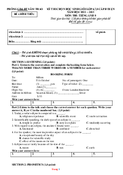 Đề thi chọn HSG Tiếng Anh 8 huyện Lâm Thao 2022-2023 có đáp án