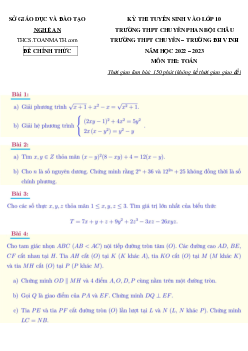 Đề tuyển sinh lớp 10 THPT chuyên môn Toán năm 2022 – 2023 sở GD&ĐT Nghệ An