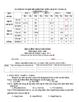 Bộ đề thi cuối học kì 2 lớp 5 môn Sử Địa năm 2019-2020