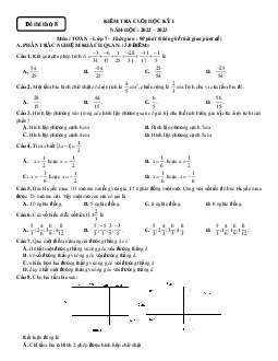 Bộ đề thi thử kiểm tra cuối học kỳ 1 Toán 7 Cánh Diều