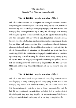 Văn mẫu lớp 6: Tóm tắt văn bản Trái Đất - mẹ của muôn loài (3 mẫu) - Chân Trời Sáng Tạo