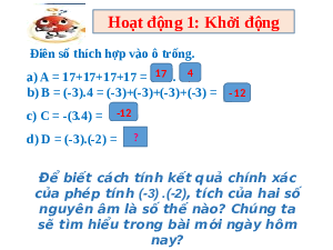 Giáo án điện tử Toán 6 Bài 5 Cánh diều: Phép nhân các số nguyên (tiết 1)