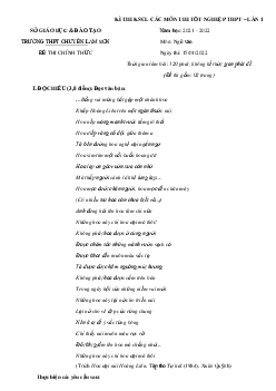Đề thi thử THPT Quốc gia 2022 môn Ngữ văn lần 1 trường THPT Chuyên Lam Sơn, Thanh Hóa (có đáp án)