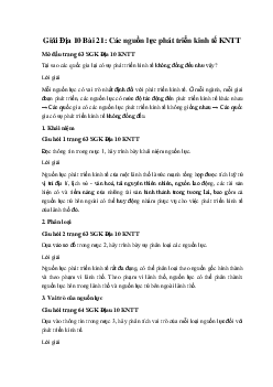 Giải Địa 10 Bài 21: Các nguồn lực phát triển kinh tế KNTT