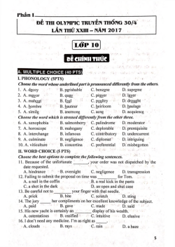 Kỳ thi Olympic truyền thống 30/4 Lần thứ XXIII Năm 2017 Môn Tiếng Anh 10