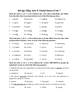 Bài tập Unit 7 | Tiếng Anh 11 Global Success