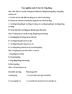 Trắc nghiệm Sinh học 11 bài 24| Kết nối tri thức