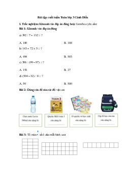 Phiếu bài tập cuối tuần Toán lớp 3 - Tuần 14 ( cơ bản ) | Cánh Diều