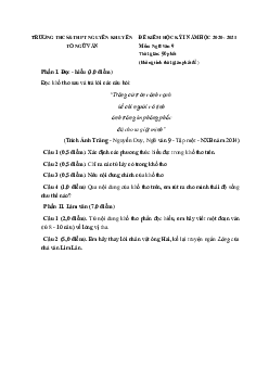 Đề thi học kì 1 Văn 9 Trường THCS&THPT Nguyễn Khuyến năm 2020 - 2021