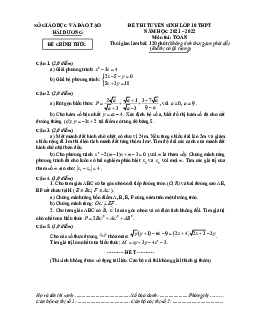Đề tuyển sinh lớp 10 THPT môn Toán năm 2021 – 2022 sở GD&ĐT Hải Dương