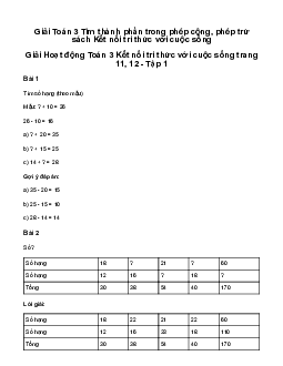 Giải Toán 3 Bài 3: Tìm thành phần trong phép cộng, phép trừ | Kết nối tri thức