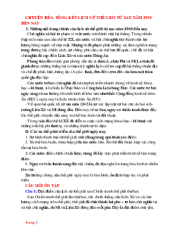 Chuyên Đề Bồi Dưỡng HSG Lịch Sử 9: Tổng Kết Lịch Sử Thế Giới Từ Sau Năm 1945 Đến Nay
