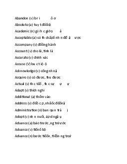 Từ vựng ôn tập học phần Tiếng anh cơ bản