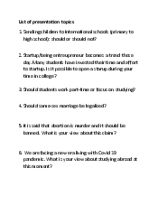 Topics presentation - Critical Thinking | Trường Đại học Quốc tế, Đại học Quốc gia Thành phố HCM