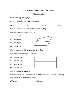 Đề kiểm tra cuối tuần Toán lớp 2: Tuần 5 Kết nối tri thức (cơ bản)