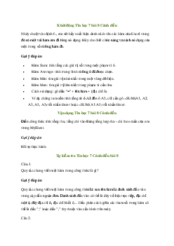 Giải Tin học 7 bài 8: Sử dụng các hàm có sẵn | Cánh diều