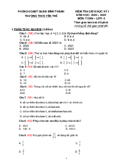 Đề tham khảo giữa kỳ 1 Toán 6 năm 2022 – 2023 trường THCS Yên Thế – TP HCM