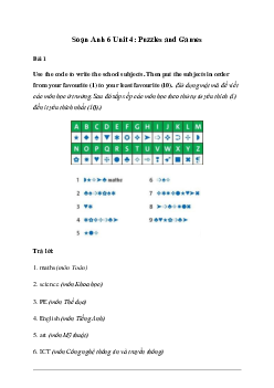 Giải Tiếng Anh 6 Unit 4: Puzzles and Games - Friends Plus