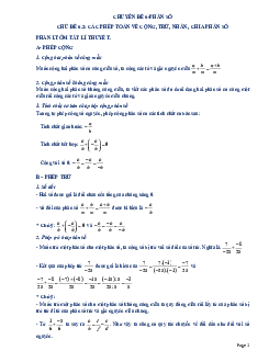 Tài liệu dạy thêm – học thêm chuyên đề phép toán cộng, trừ, nhân, chia phân số