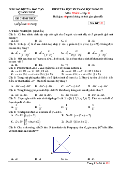 Đề thi HK1 Toán 11 năm 2020 – 2021 trường THPT Phan Ngọc Tòng – Bến Tre