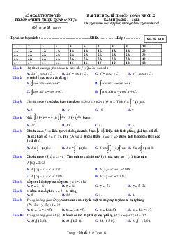 Đề thi HK2 Toán 12 năm 2021 – 2022 trường THPT Triệu Quang Phục – Hưng Yên