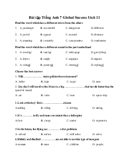 Bài tập Tiếng Anh 7 Global Success Unit 11