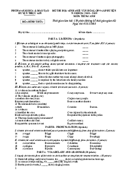 Đề Thi Học Sinh Giỏi Văn Hóa Lớp 9 Cấp Huyêṇ Năm Học 2018 – 2019 Môn Tiếng Anh Huyện Triệu Sơn (có đáp án)