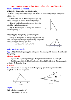 Chuyên đề quan hệ giữa đường vuông góc và đường xiên Toán 7