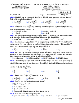Đề thi HKI Toán 12 năm học 2017 – 2018 trường THPT Lương Ngọc Quyến – Thái Nguyên