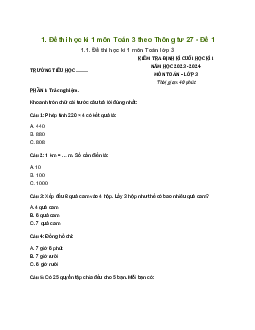 Bộ đề thi học kì 1 môn Toán 3 năm 2023 - 2024  | Cánh diều